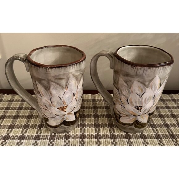 Hand-Painted TableTops Gallery Waterloo Water Lily Mugs Set Of 2 Dishwasher Safe - Picture 1 of 8